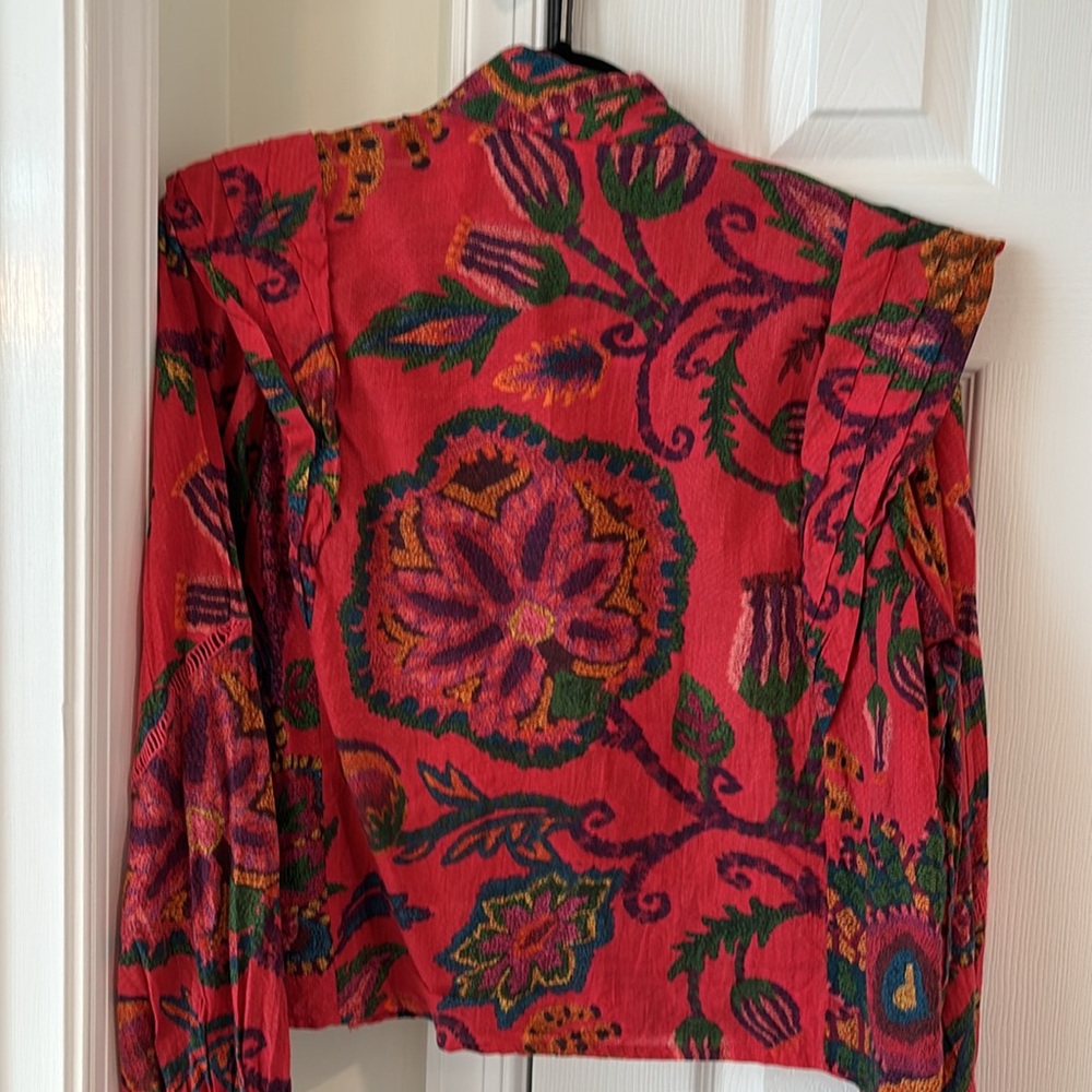 FARM Rio Red Floral Patchwork Button-Front Blouse - image 7